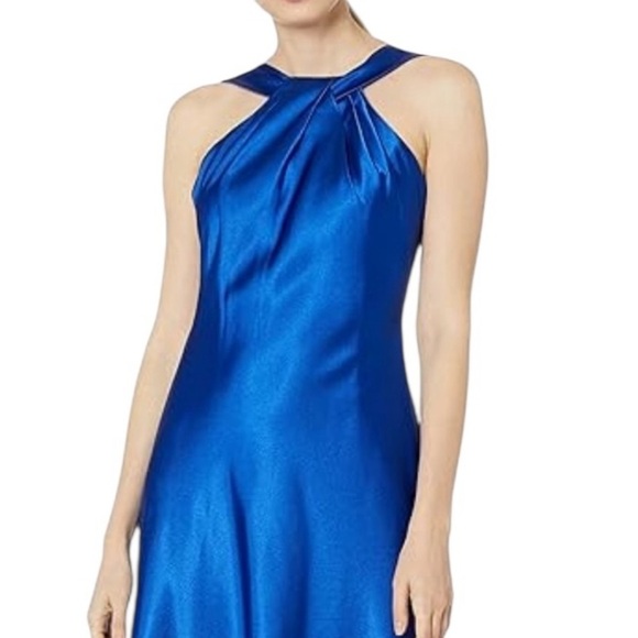 Calvin Klein Halter Neck Gown with Draped Neckline and Open Back Blue Size 14 - Picture 3 of 10